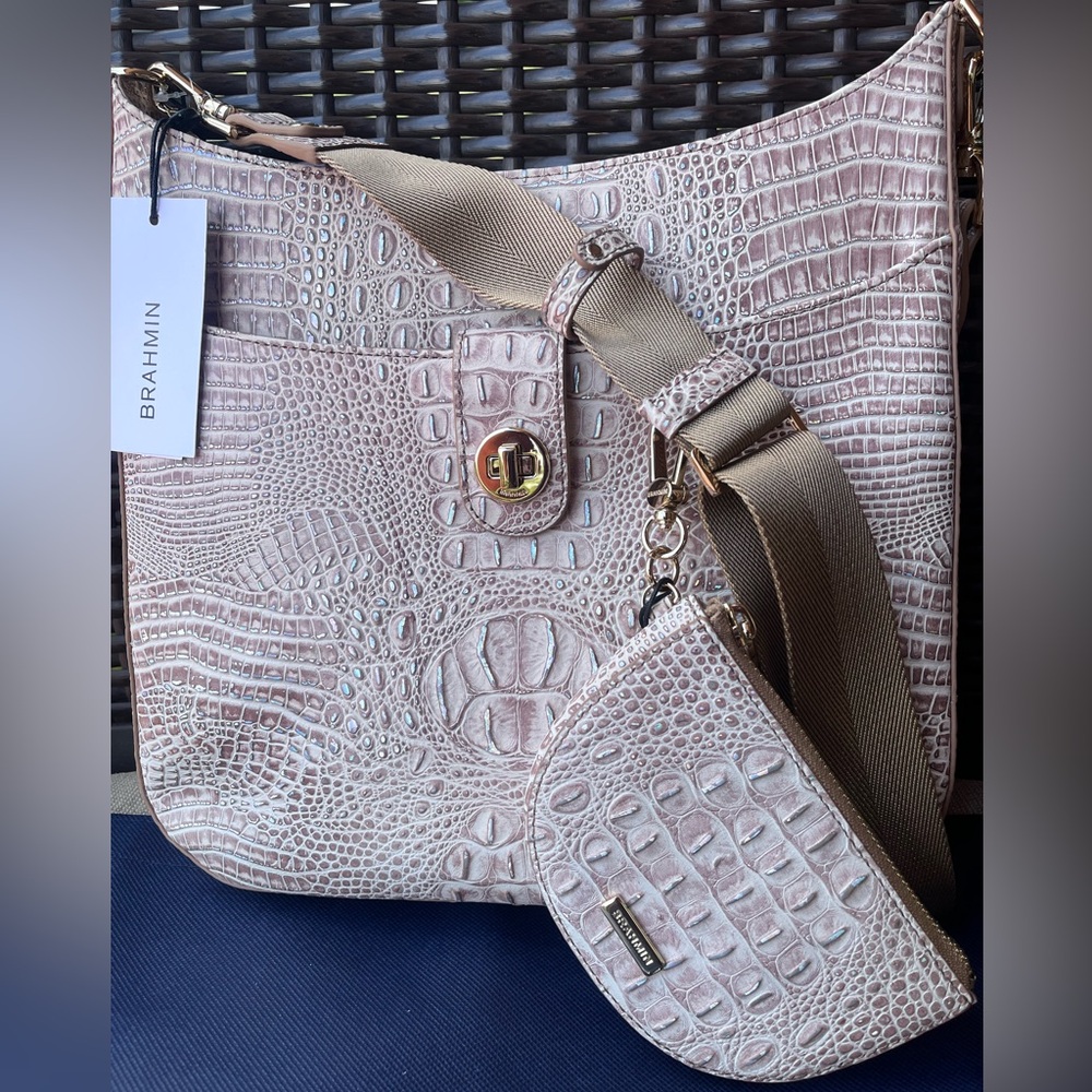 NWT Brahmin SET LEIA Crossbody and Britt Wallet in BIRCH Mini Melbourne